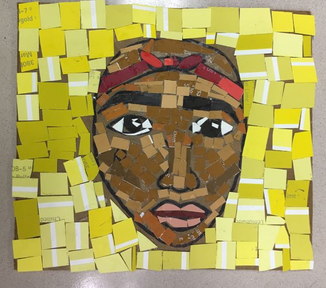 Paint chip mosaic project by 7th grader Erica H.